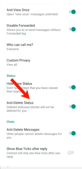 anti delete status feature