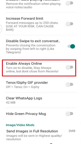 enable always online/offline