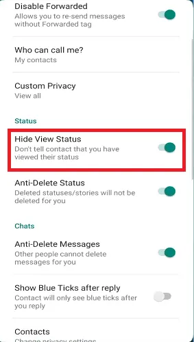 hide view status