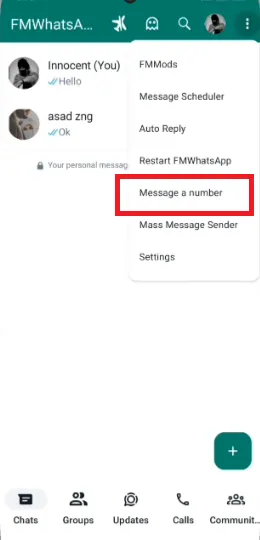 message without saving a number